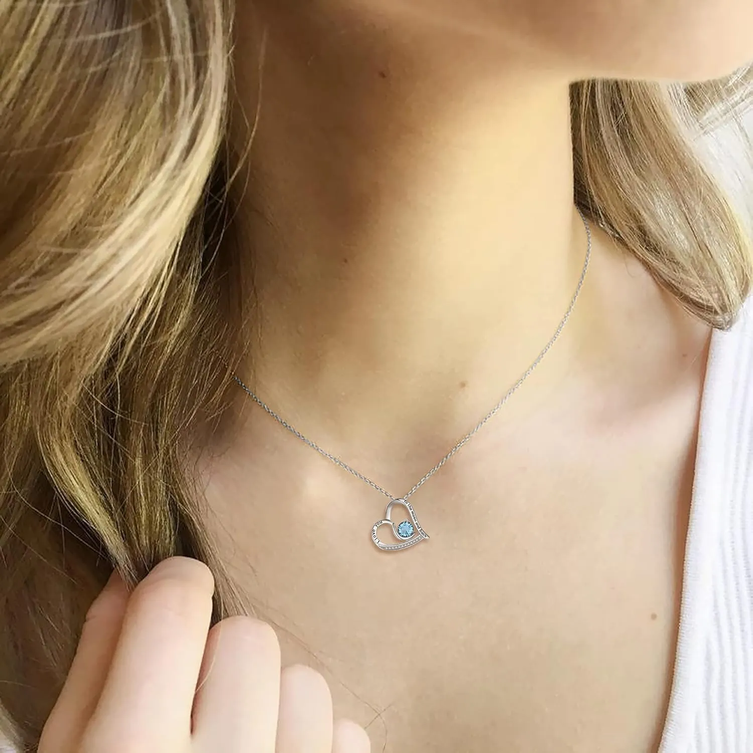 BriLove 925 Sterling Silver Necklace for Women,I Love You to the Moon and Back Engraved CZ Love Heart Pendant Necklaces for Birthday Gift