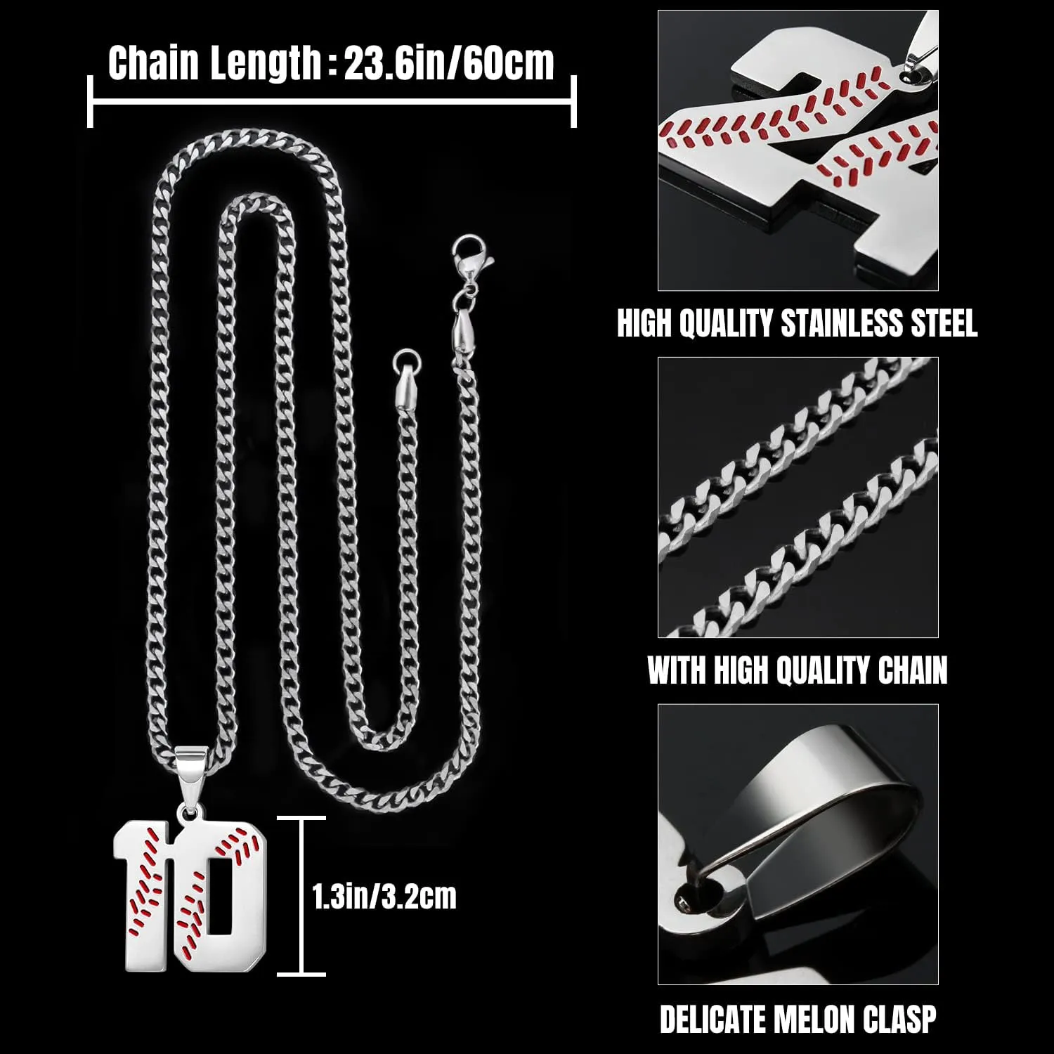 Btysun Baseball Necklaces Baseball Jersey Number 0-99 Charms Pendant Stainless Steel Necklace for Men Baseball Gifts Dad Husband Christmas Gift for Him Mens Jewelry