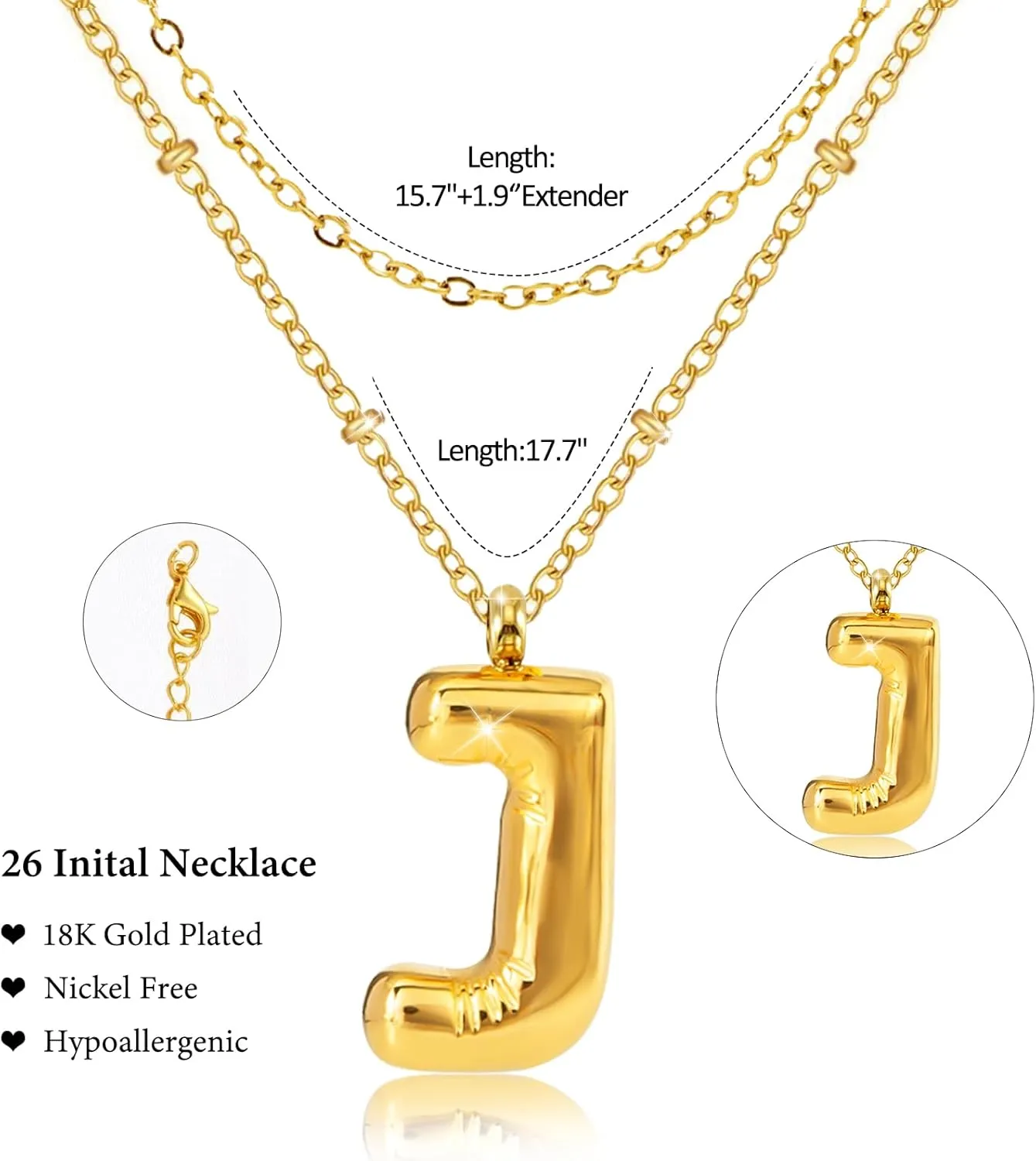 Bubble Letter Necklace Gold for Women, 18k Gold Bubble Initial Necklaces for Women Trendy Chunky Balloon Letter Bubble Name Initial Pendant Necklace Dainty Layered Gold Plated Jewelry