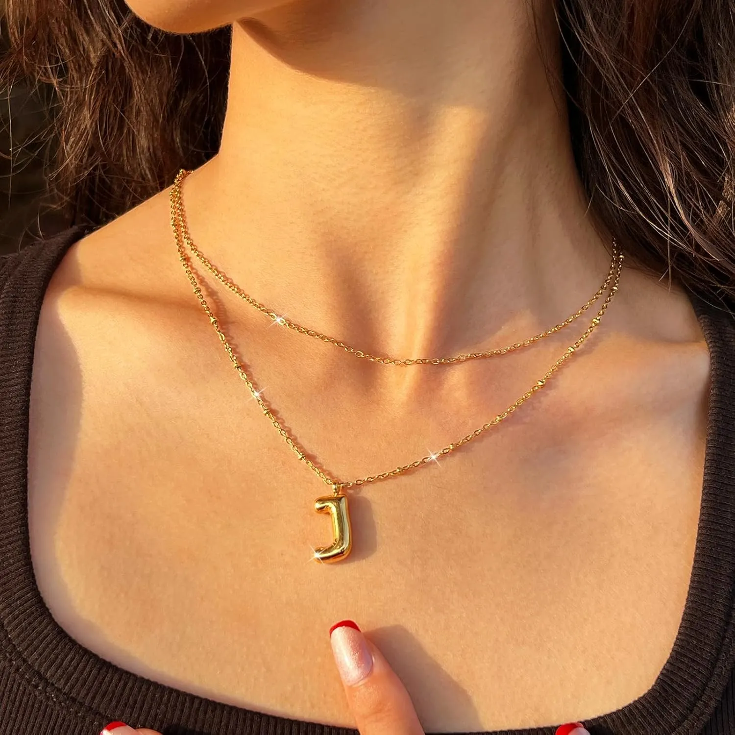 Bubble Letter Necklace Gold for Women, 18k Gold Bubble Initial Necklaces for Women Trendy Chunky Balloon Letter Bubble Name Initial Pendant Necklace Dainty Layered Gold Plated Jewelry