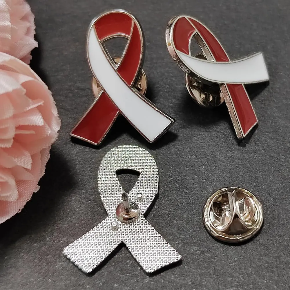Burgundy and White Ribbon Pins Oral Head and Neck Cancer Prevention Awareness Lapel Brooches