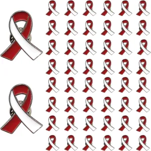 Burgundy and White Ribbon Pins Oral Head and Neck Cancer Prevention Awareness Lapel Brooches