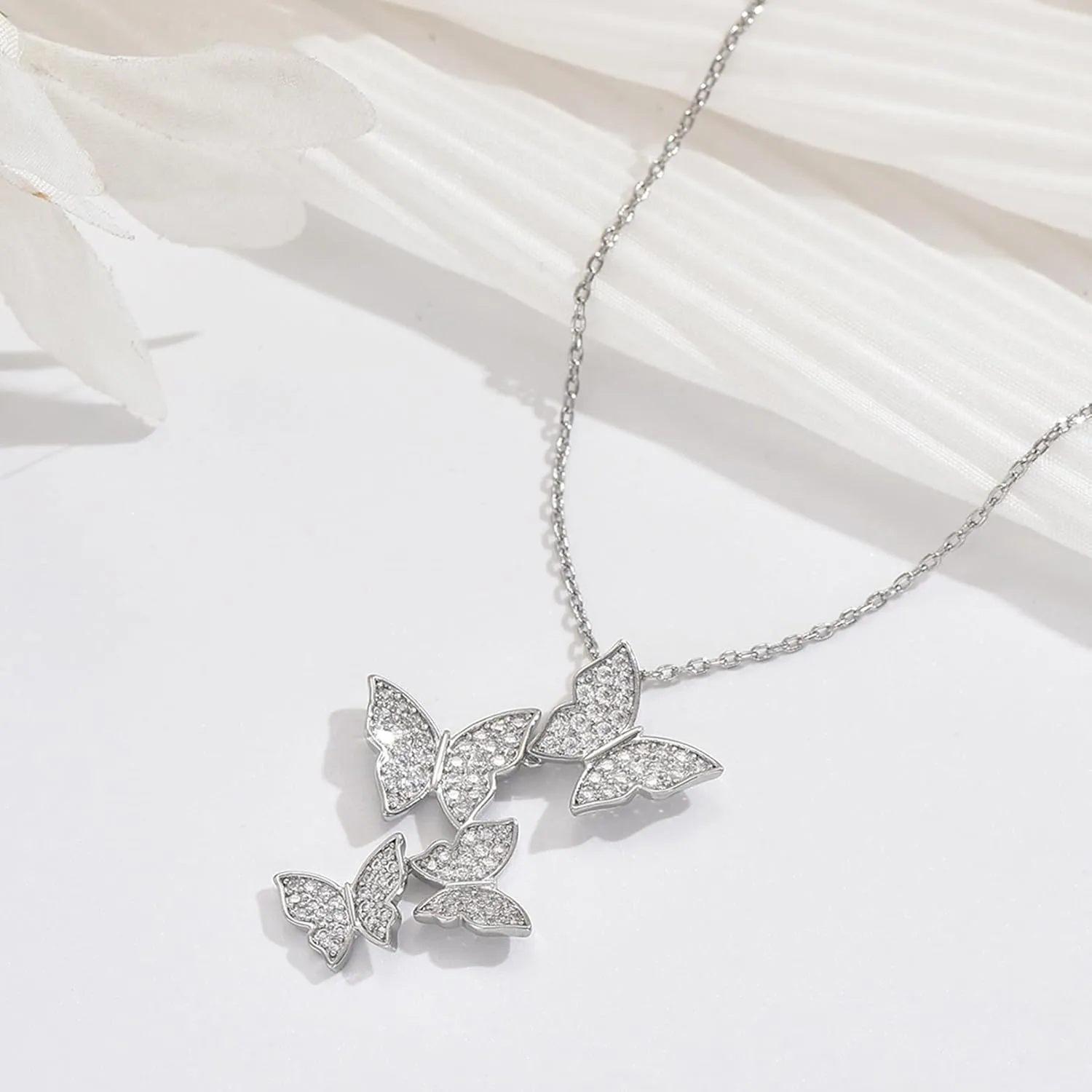 Butterfly Earring Necklace Bracelet Set - 14K Gold Plated Dainty Butterfly Jewelry Set with Cubic Zirconia, Birthday Bar Mitzvah Gifts for Women | Color: Gold/White Gold/Rose Gold