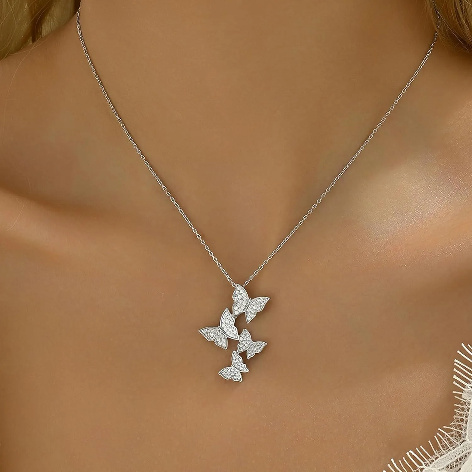 Butterfly Earring Necklace Bracelet Set - 14K Gold Plated Dainty Butterfly Jewelry Set with Cubic Zirconia, Birthday Bar Mitzvah Gifts for Women | Color: Gold/White Gold/Rose Gold