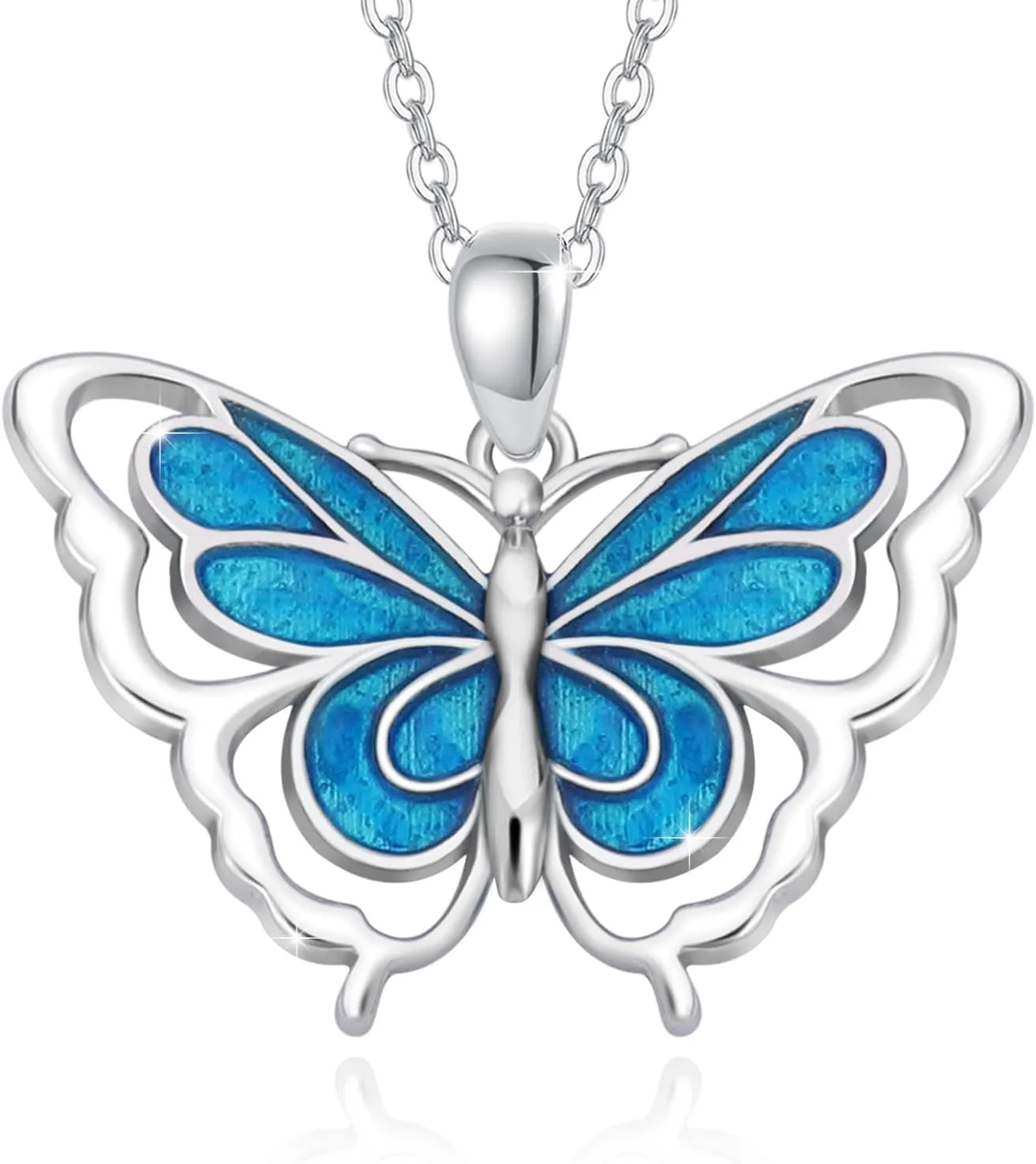 Butterfly Necklace 925 Sterling Silver Butterflies Pendant Necklace Animal Jewelry Gifs for Women (Blue Butterfly)