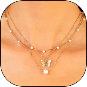 Butterfly Pearl Pendant Necklace Sets for Women Bohemian Adjustable Butterfly Statement Choker Fashion Layered Pearl Collarbone Necklace Jewelry Gifts