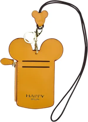 BUUFAN Chic Yellow Cute Travel PU Leather ID Card Holder Lanyard Neck Pouch Bag With Coin Wallet Purse for Women Kids Teens Girls