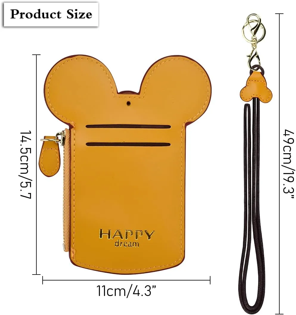 BUUFAN Chic Yellow Cute Travel PU Leather ID Card Holder Lanyard Neck Pouch Bag With Coin Wallet Purse for Women Kids Teens Girls