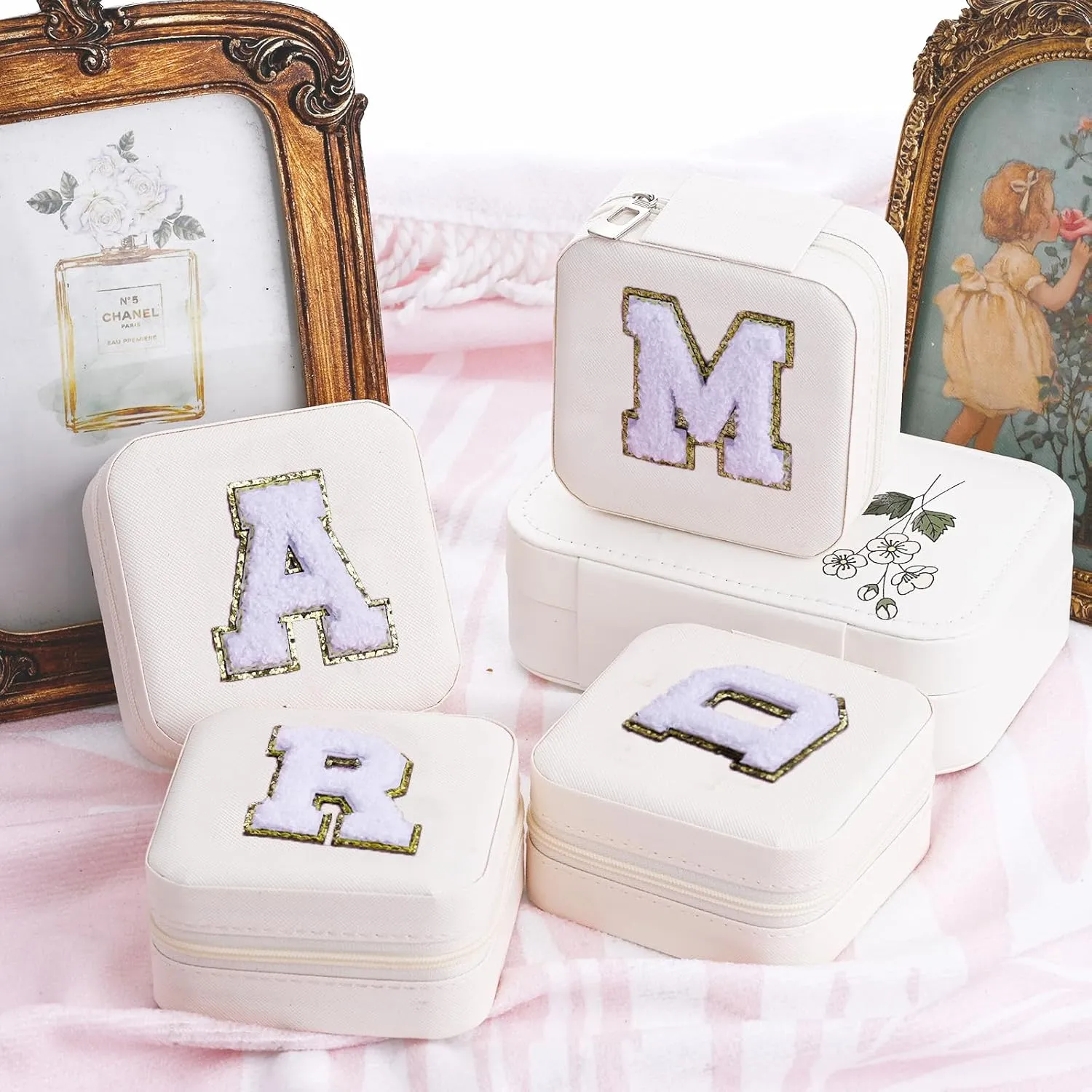 C Initial Jewelry Box with Mirror,Portable Jewelry Case Travel,Small Travel Jewelry Boxes,Bridesmaid Gifts and Travel Essentials to Store Rings,Necklaces,Earrings