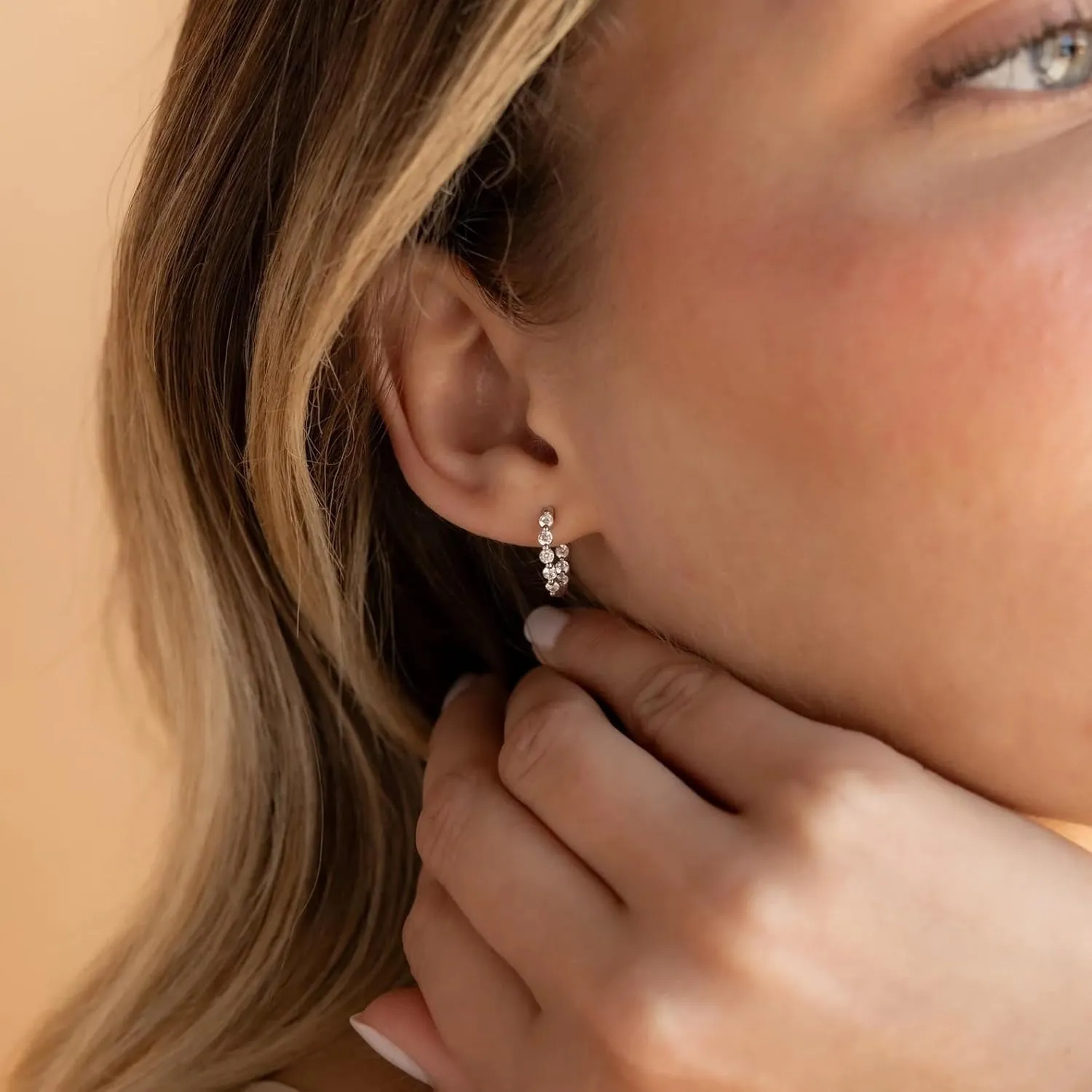 CAITLYNMINIMALIST 18K Gold Plated Sterling Silver CZ Diamond Gem Rhinestone Pearl Pave Huggies Dainty Delicate Small Mini Hoop Earrings Gift for Women