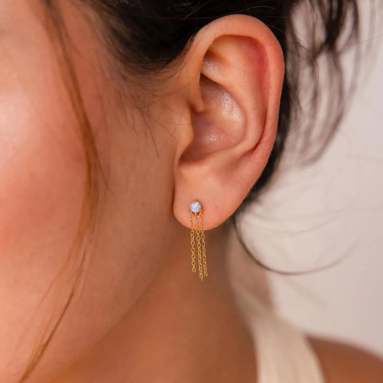 CAITLYNMINIMALIST 18K Gold Plated Sterling Silver Dainty Opal & CZ Diamond Elegant Mini Stud Earrings for Women