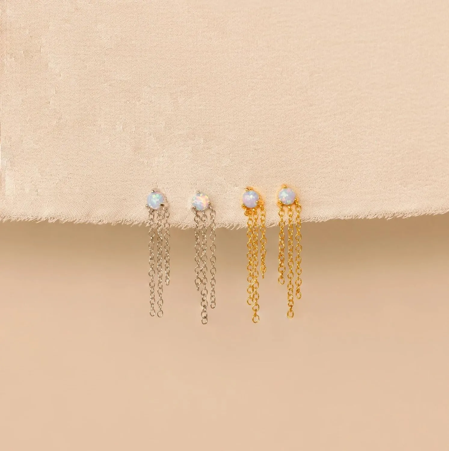 CAITLYNMINIMALIST 18K Gold Plated Sterling Silver Dainty Opal & CZ Diamond Elegant Mini Stud Earrings for Women