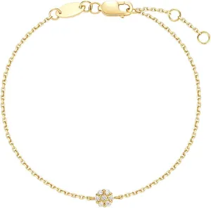 Carleen 18K Solid Yellow Real Gold Minimalist Dainty Round Floral Pave Diamond Bracelet Delicate Fine Jewelry for Women