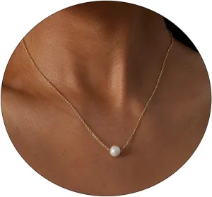 CAROVO Pearl Necklaces for Women Dainty Layered Paperclip Tiny Pearl Chain Delicate Handmade Cultured Pearl Necklace Everyday Jewelry for Gifts