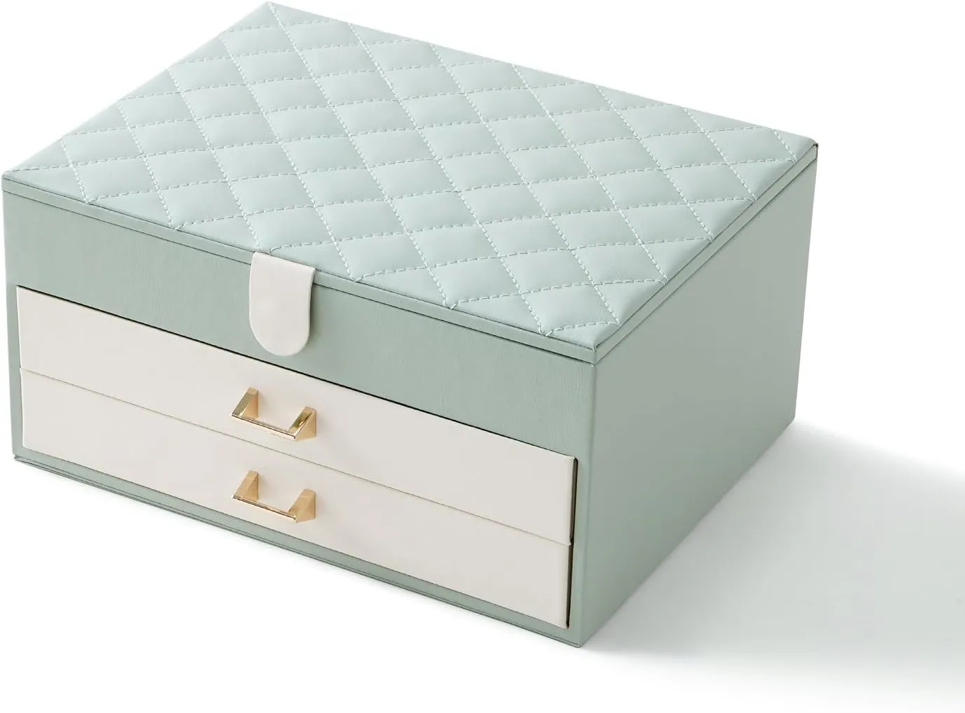 CASEGRACE Jewelry Box for Women 3-Layer Jewelry Organizer Storage Case for Rings Earring Necklace Bracelet Rhombic Lattice Jewelry Boxes Gift for Girl, Green