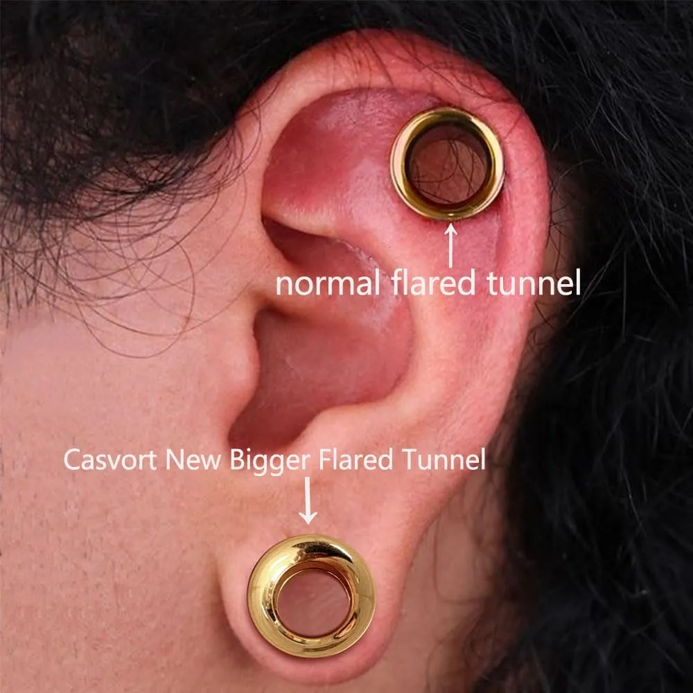 Casvort 4 PCS Hypoallergenic 0G-1" Big Flared Chic Ear Gauges 316 Surgical Stainless Steel Comfortable Screw-fit Ear Tunnels Plugs Body Piercing Jewelry