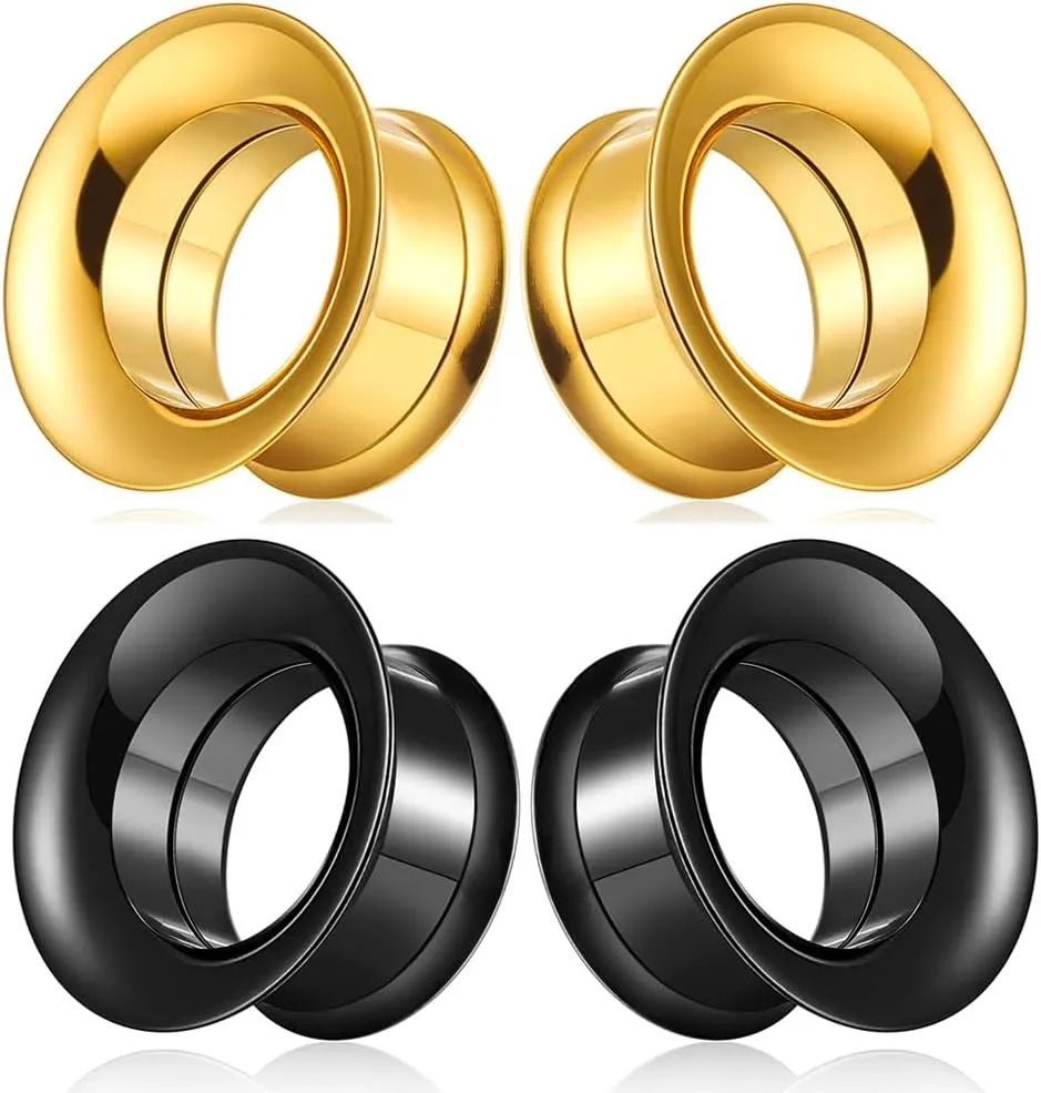 Casvort 4 PCS Hypoallergenic 0G-1" Big Flared Chic Ear Gauges 316 Surgical Stainless Steel Comfortable Screw-fit Ear Tunnels Plugs Body Piercing Jewelry
