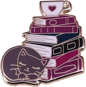 Cat Book Coffee Lovers Bookworm Literature Brooch Pins Enamel Cartoon Metal Badges Lapel Pin Brooches Jackets Jeans Fashion Jewelry Gift for Kids