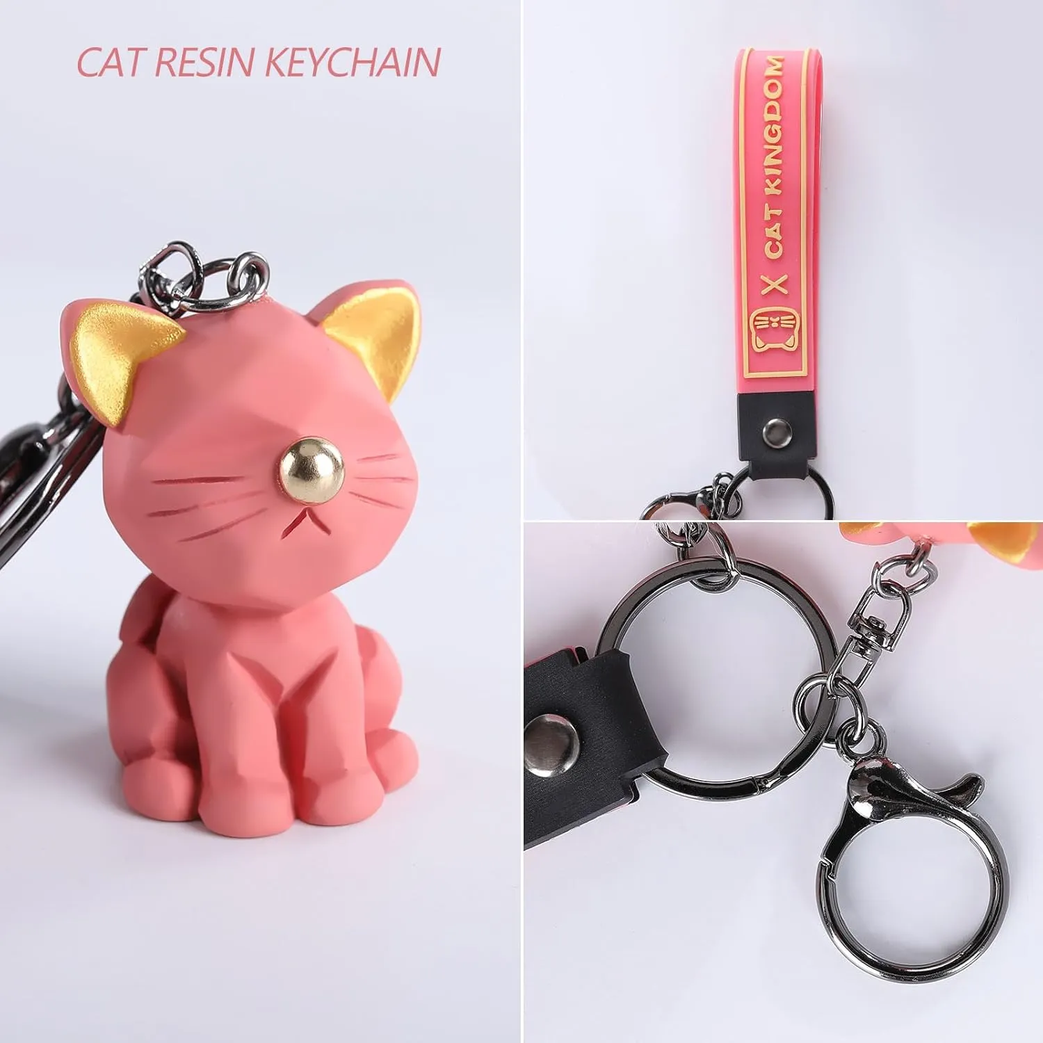 Cat Keychain with Fluffy Pom Pom for Women Purse Handbags - Cute and Stylish Key Ring Bag Charms for Cat Lovers