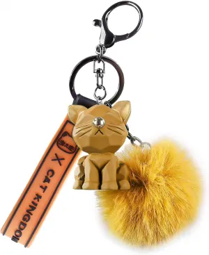Cat Keychain with Fluffy Pom Pom for Women Purse Handbags - Cute and Stylish Key Ring Bag Charms for Cat Lovers