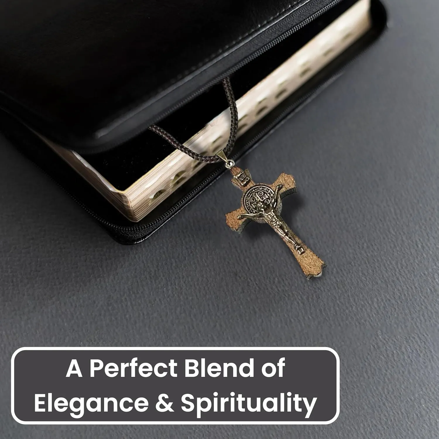 Catholica Shop Saint Benedict Medal Wood Crucifix Cord Necklace for Men & Women  Handcrafted Religious Pendant, Healing, Travel Protection, Perfect for Gifting on Special Occasions, Made in Brazil