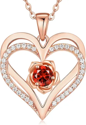 CDE Mothers Day Gifts for Mom, S925 Silver Rose Gold Heart Birthstone Necklaces for WomenIdeal Anniversary or Birthday Jewelry Gifts for Wife Girlfriend Her
