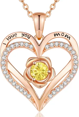 CDE Mothers Day Gifts for Mom, S925 Silver Rose Gold Heart Birthstone Necklaces for WomenIdeal Anniversary or Birthday Jewelry Gifts for Wife Girlfriend Her