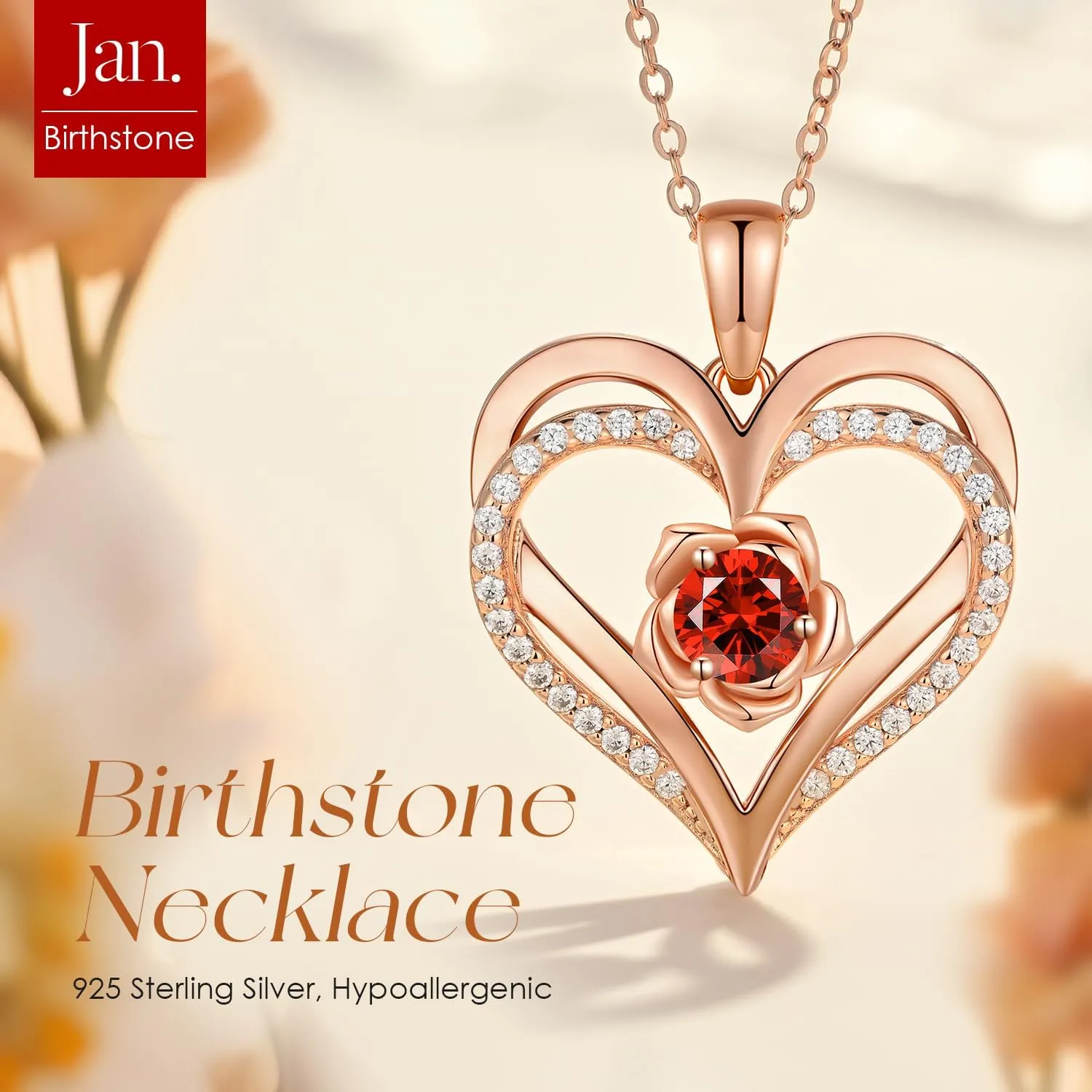 CDE Mothers Day Gifts for Mom, S925 Silver Rose Gold Heart Birthstone Necklaces for WomenIdeal Anniversary or Birthday Jewelry Gifts for Wife Girlfriend Her