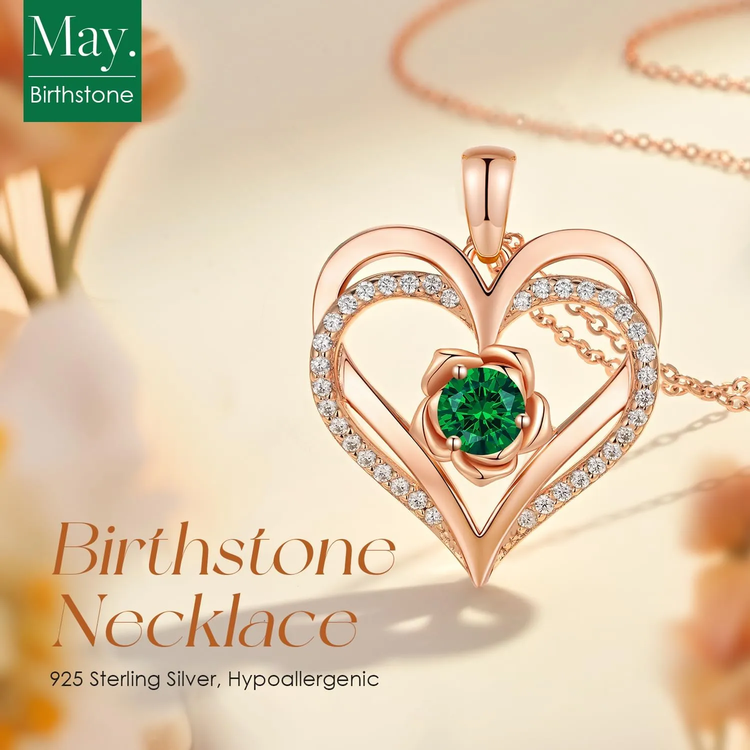 CDE Mothers Day Gifts for Mom, S925 Silver Rose Gold Heart Birthstone Necklaces for WomenIdeal Anniversary or Birthday Jewelry Gifts for Wife Girlfriend Her