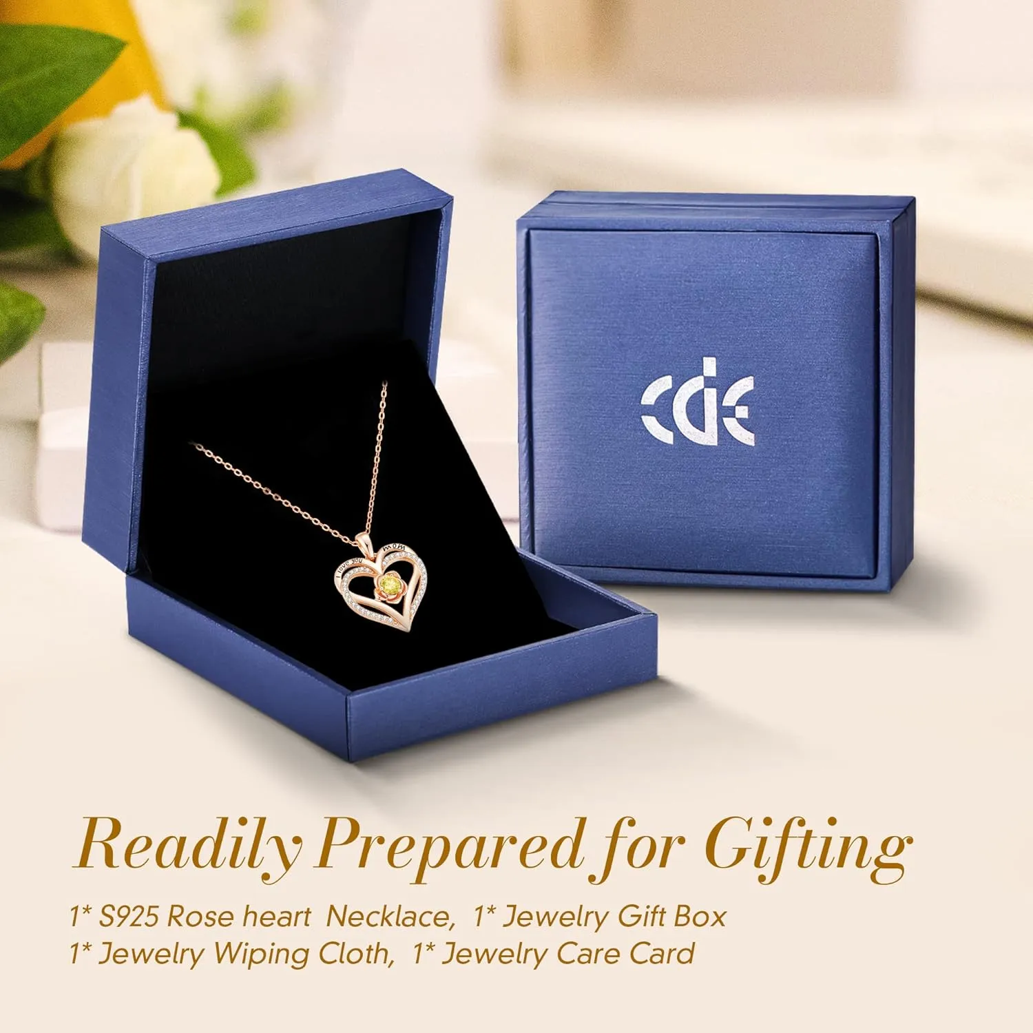 CDE Mothers Day Gifts for Mom, S925 Silver Rose Gold Heart Birthstone Necklaces for WomenIdeal Anniversary or Birthday Jewelry Gifts for Wife Girlfriend Her