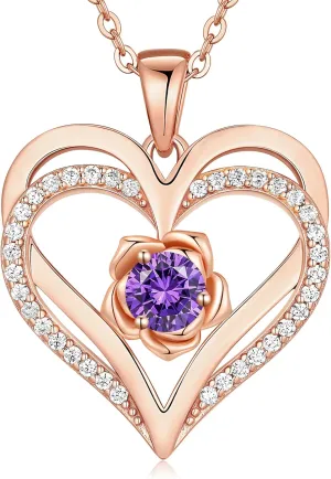 CDE Mothers Day Gifts for Mom, S925 Silver Rose Gold Heart Birthstone Necklaces for WomenIdeal Anniversary or Birthday Jewelry Gifts for Wife Girlfriend Her