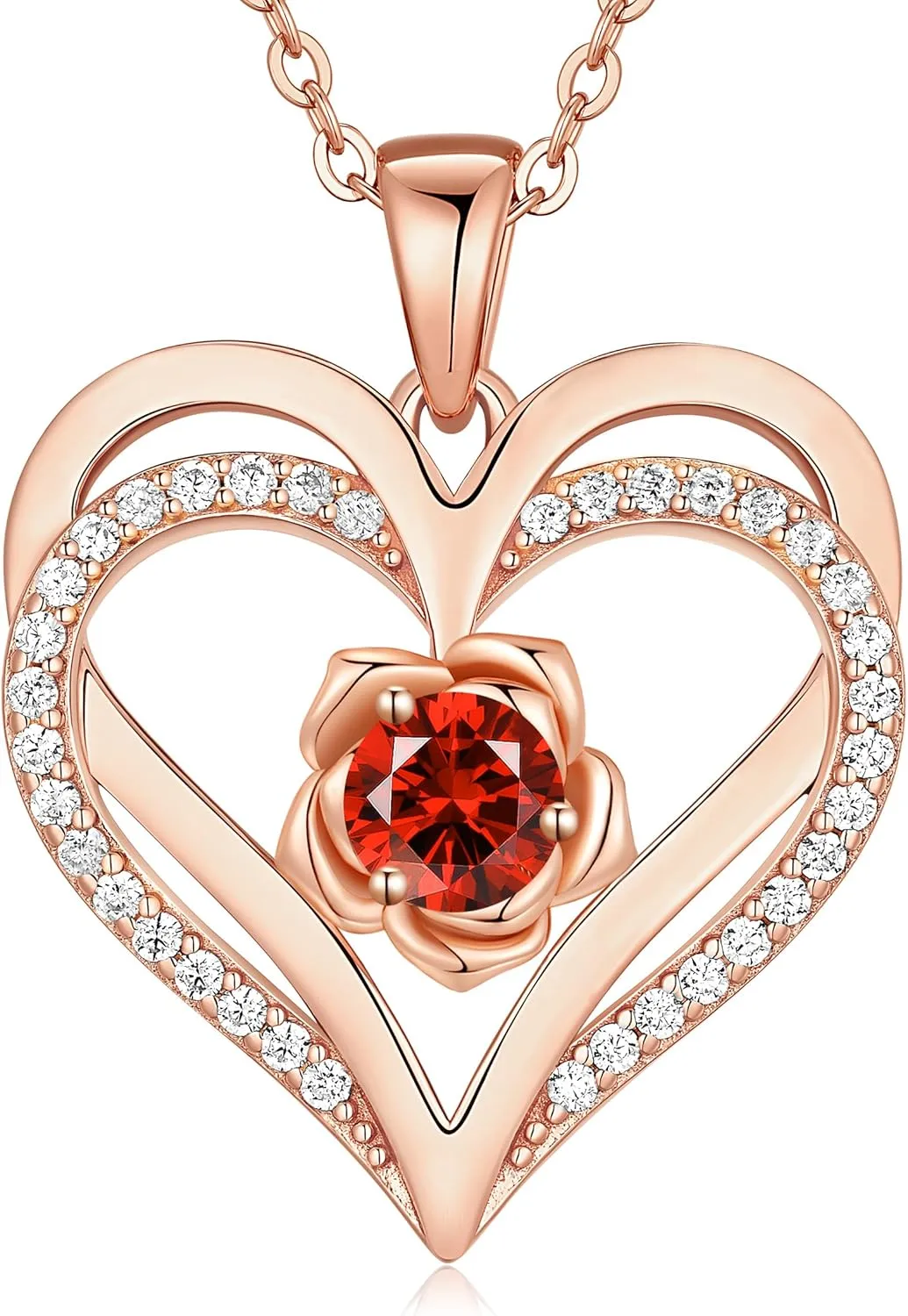 CDE Mothers Day Gifts for Mom, S925 Silver Rose Gold Heart Birthstone Necklaces for WomenIdeal Anniversary or Birthday Jewelry Gifts for Wife Girlfriend Her