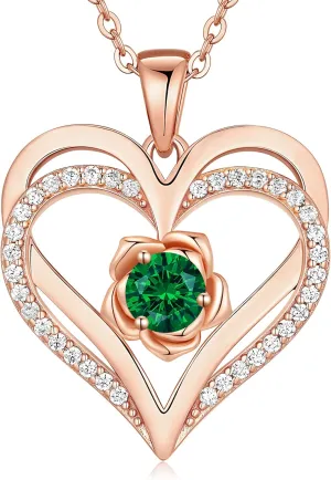 CDE Mothers Day Gifts for Mom, S925 Silver Rose Gold Heart Birthstone Necklaces for WomenIdeal Anniversary or Birthday Jewelry Gifts for Wife Girlfriend Her