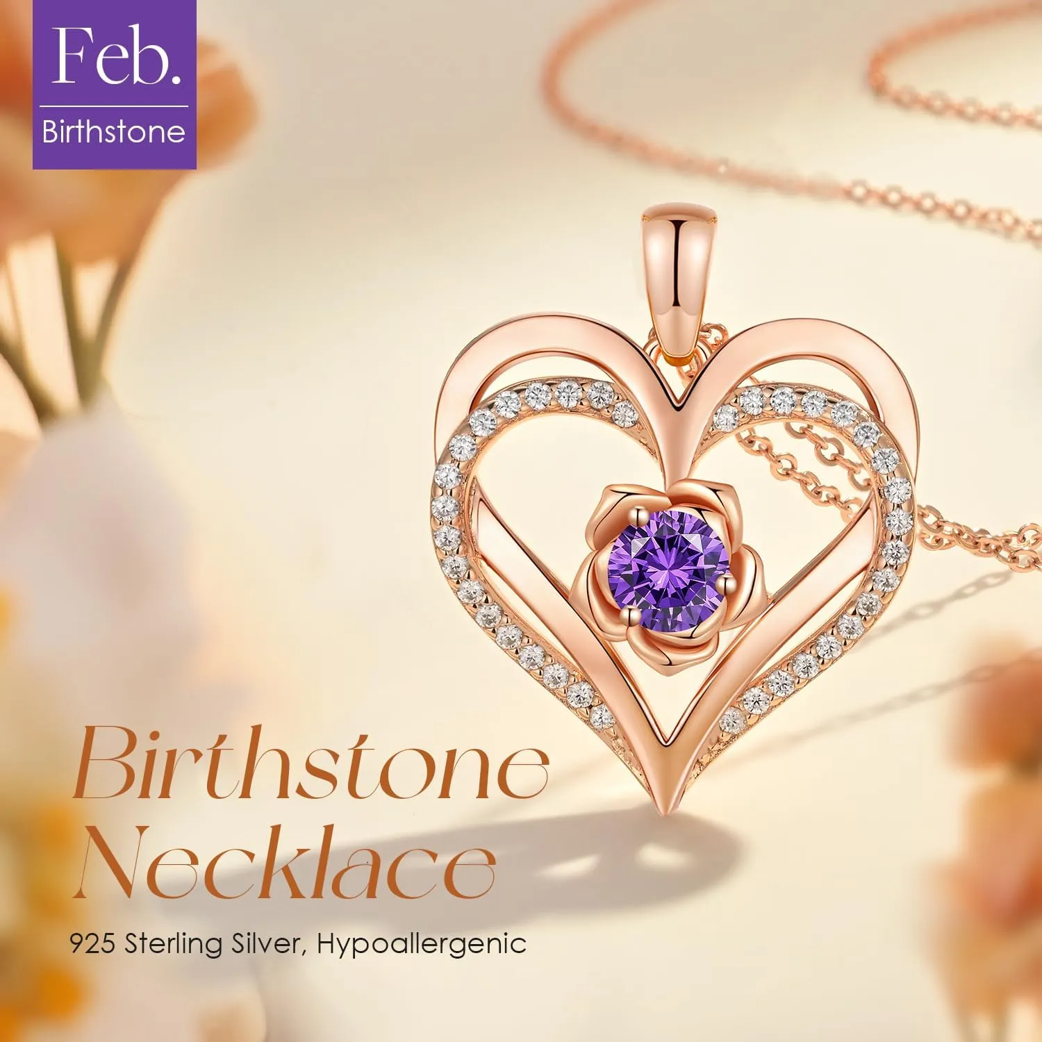 CDE Mothers Day Gifts for Mom, S925 Silver Rose Gold Heart Birthstone Necklaces for WomenIdeal Anniversary or Birthday Jewelry Gifts for Wife Girlfriend Her