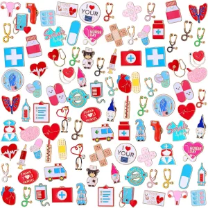 Ceenna 100 Pcs Nurse Enamel Pins Bulk Medical Heart Stethoscope Ambulance Pill Syringe Lapel Pins Cna Week Gifts Christmas Thank You Brooches Accessories for Clothes Bags