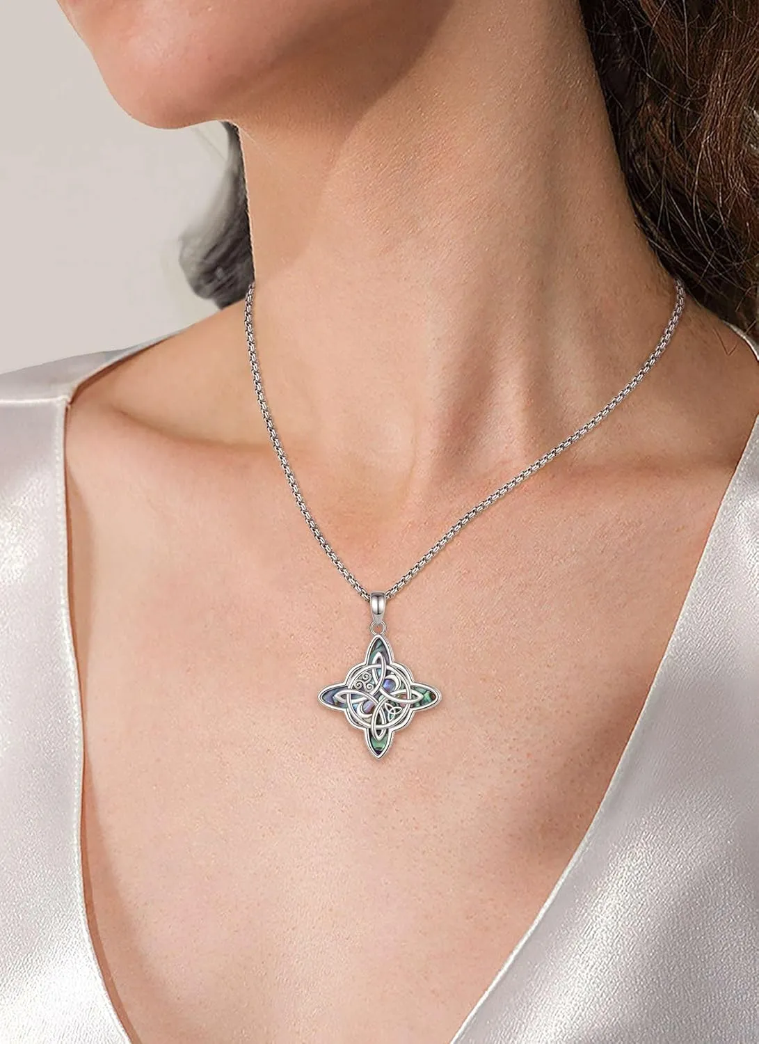 CELESTIA Nudo de Bruja Plata 925 Original Amuletos de Proteccion Witches Knot Necklace - 20 Inch Box Chain