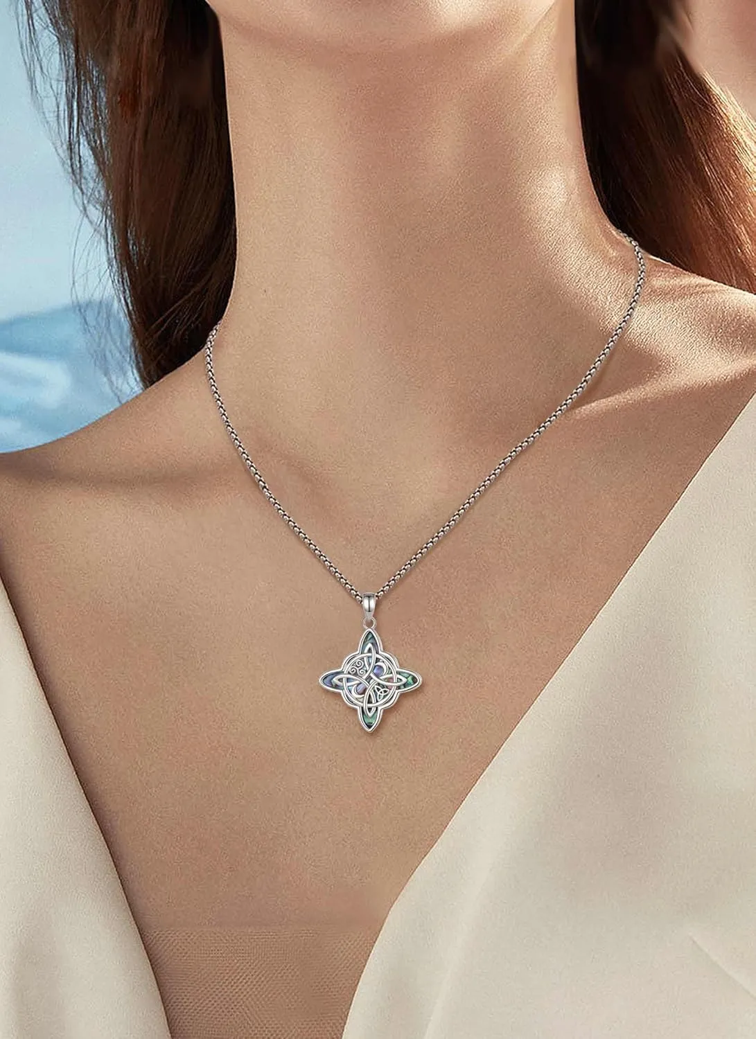 CELESTIA Nudo de Bruja Plata 925 Original Amuletos de Proteccion Witches Knot Necklace - 20 Inch Box Chain