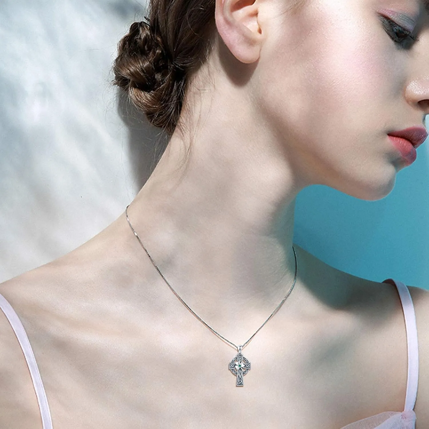 Celtic Cross Necklace for Women, Graduation Gift 925 Sterling Silver Good Luck Clover Necklaces Irish Celtic Knot Cross Vintage Shamrock Celtic Jewelry Gift for Women Girls Teen