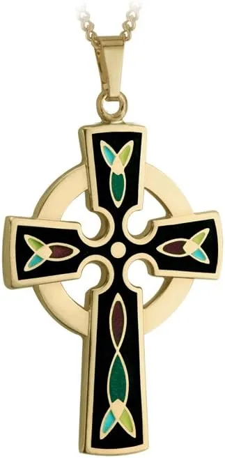 Celtic Cross Necklace Gold 18K Plated & Black Enamel Made in Ireland