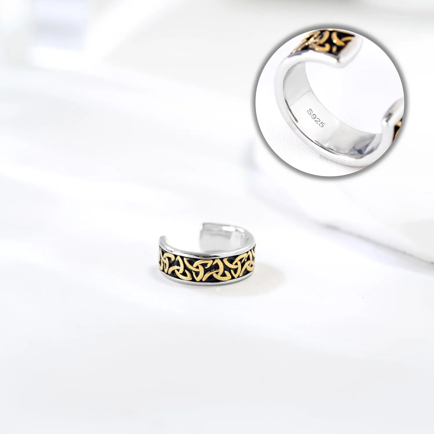 Celtic Ear Cuffs for Men Non Piercing 925 Sterling Silver Ear Cuff Earrings for Women Unisex Black Viking Earrings Cuffs
