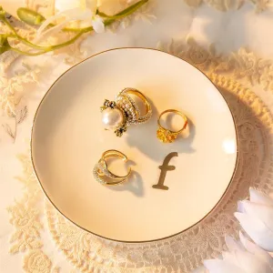 Ceramic Ring Holder for Jewelry, Jewelry Tray, Ring Dish, Aesthetic Room Decor, Engagement Gifts Bride Gifts Wedding Gifts for Women, White, 4.75"(F)