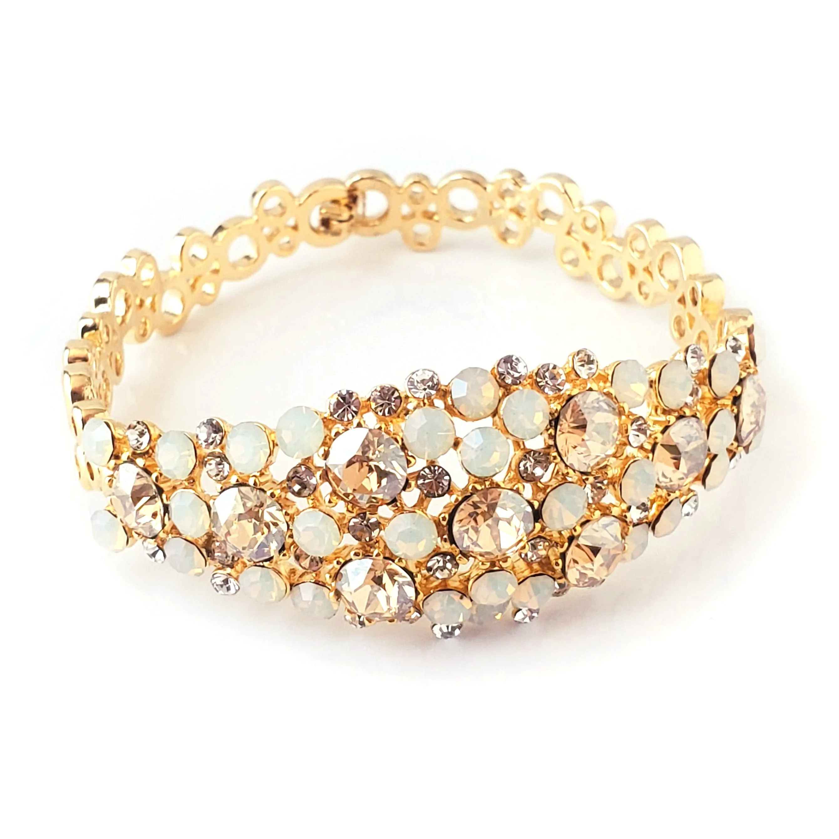 Champagne and Opal Rhinestone Earrings or Bracelet Matching Set for Prom