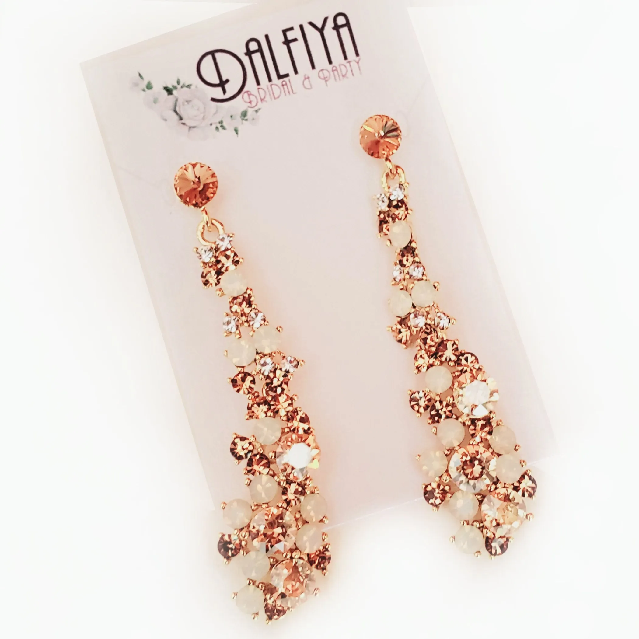 Champagne and Opal Rhinestone Earrings or Bracelet Matching Set for Prom