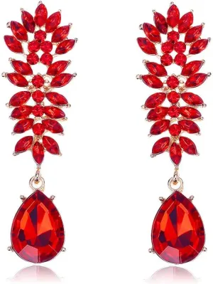 Chargances Bridal Rhinestone Teardrop Earrings Elegant Leaf Crystal Long Dangle Chandelier Earrings Wedding Statement Costume Jewelry for Women