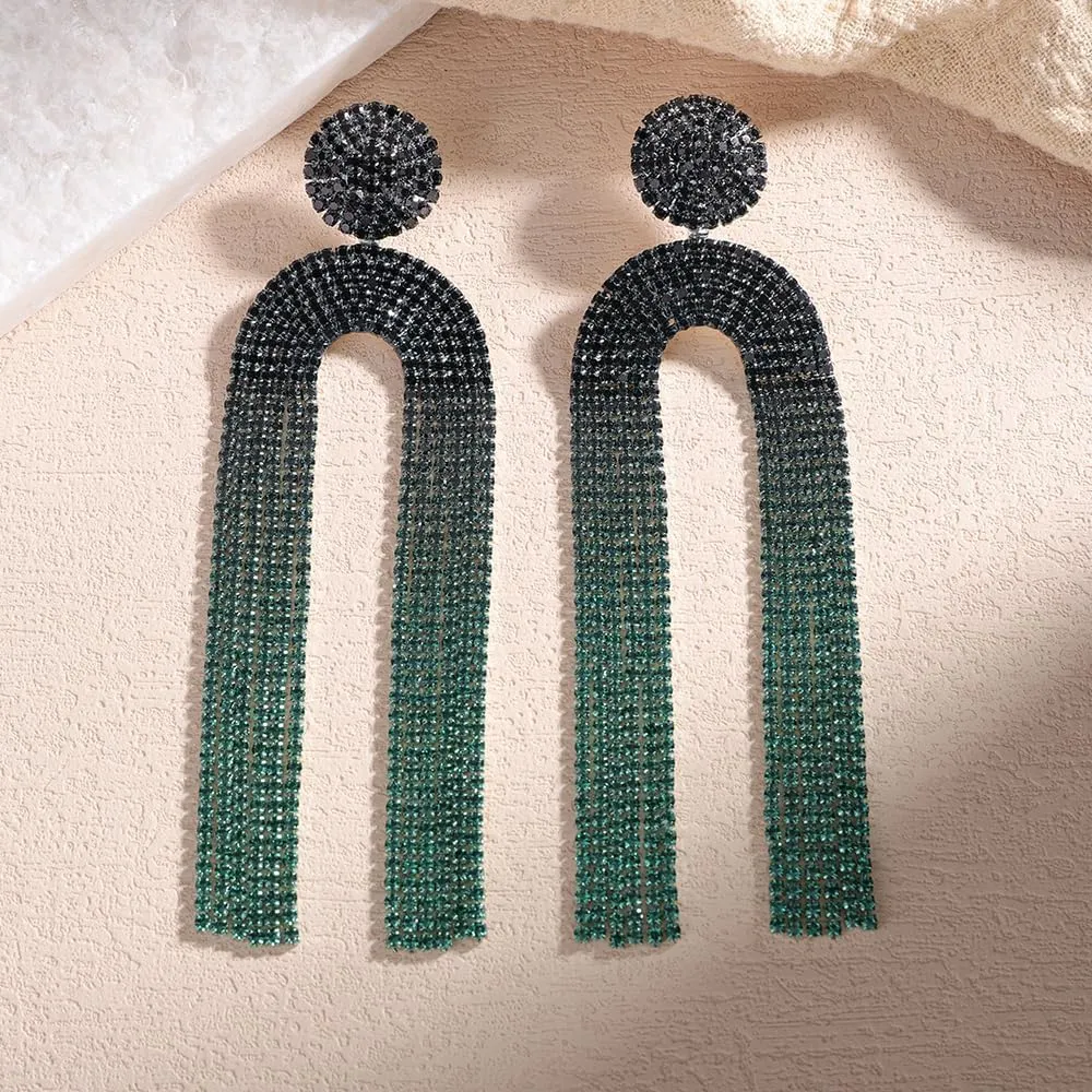 Chargances Elegant Rhinestone Tassel Long Earrings Sparkly Linear Fringe Crystal Dangle Earrings Vintage Bridal Party Statement Jewelry for Women