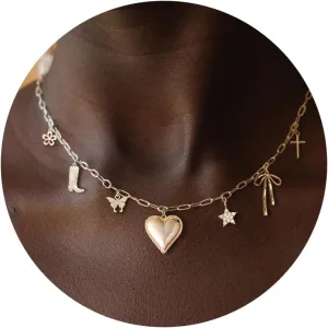 Charm Necklace-14K Gold/Silver Plated Charm Necklace Shell Conch Shell Turtle Starfish Coconut Tree Pearl Necklace Summe Beach Necklaces for Women Dainty Simple Jewelry for Women