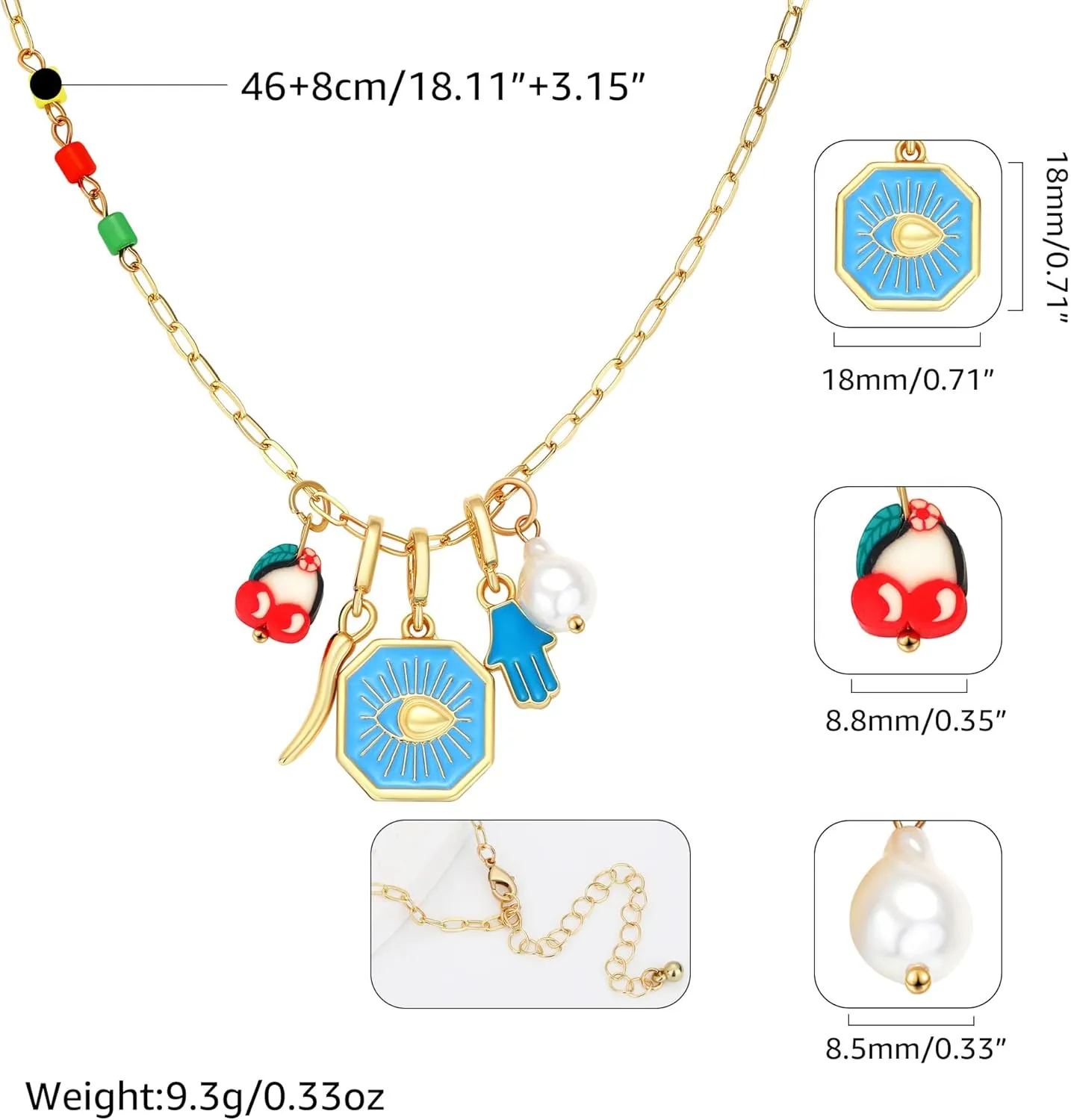 Charm Necklace for Women Gold Evil Eye Sun Moon Flower Coin Pendant Necklace Dainty Paperclip Chain Vintage Luck Amulet Choker Necklaces Celestial Jewelry Gift