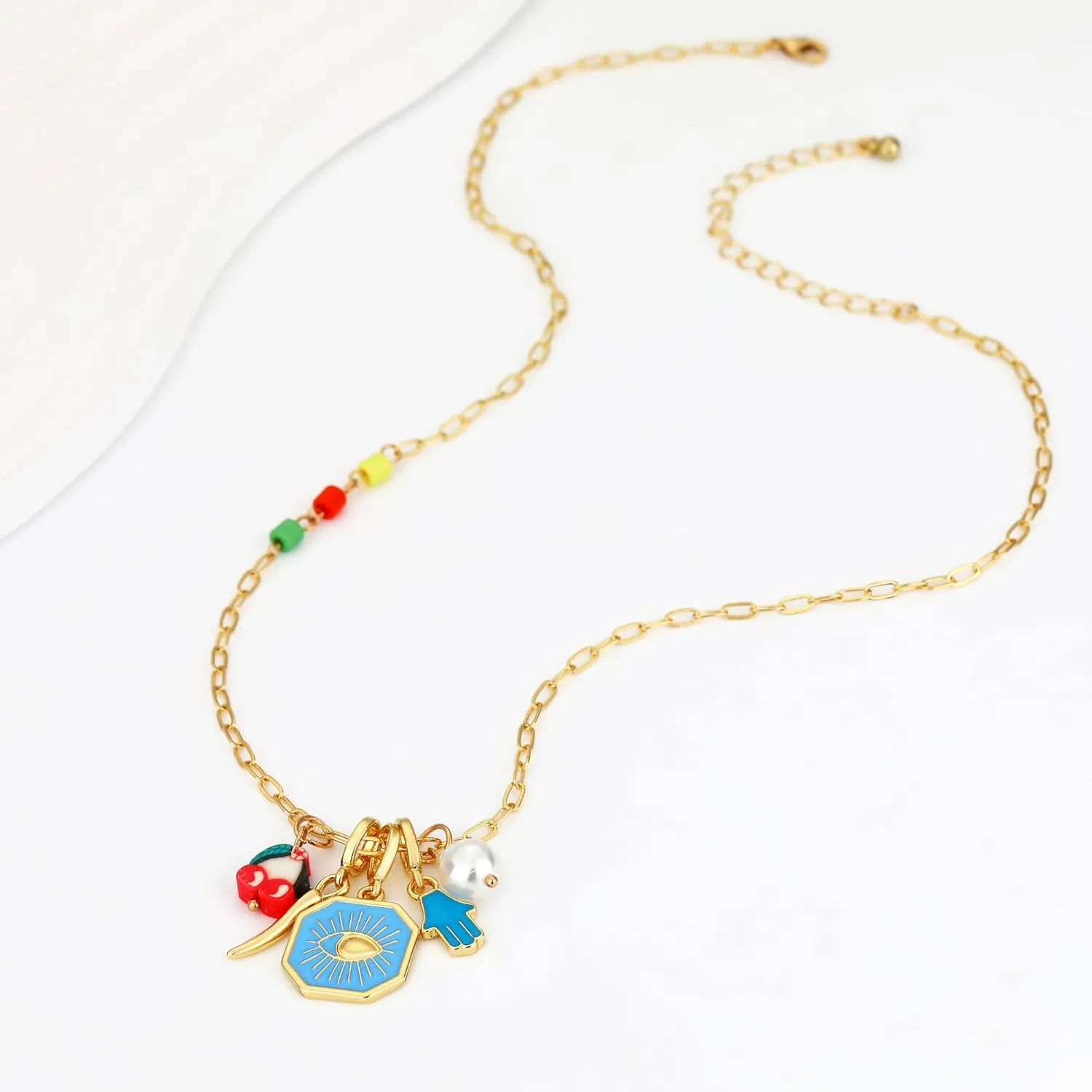 Charm Necklace for Women Gold Evil Eye Sun Moon Flower Coin Pendant Necklace Dainty Paperclip Chain Vintage Luck Amulet Choker Necklaces Celestial Jewelry Gift