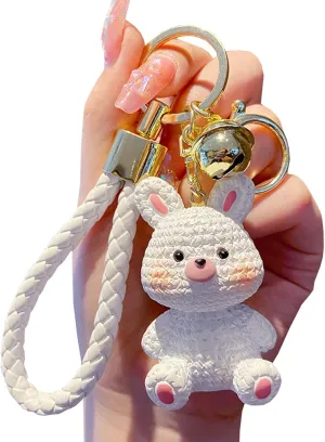 Charms Keychain, Cute White Rabbit Car Key Ring Decoration, Delicate Handbag Keys Resin Accessories Gifts for Kids Boys Girls Women