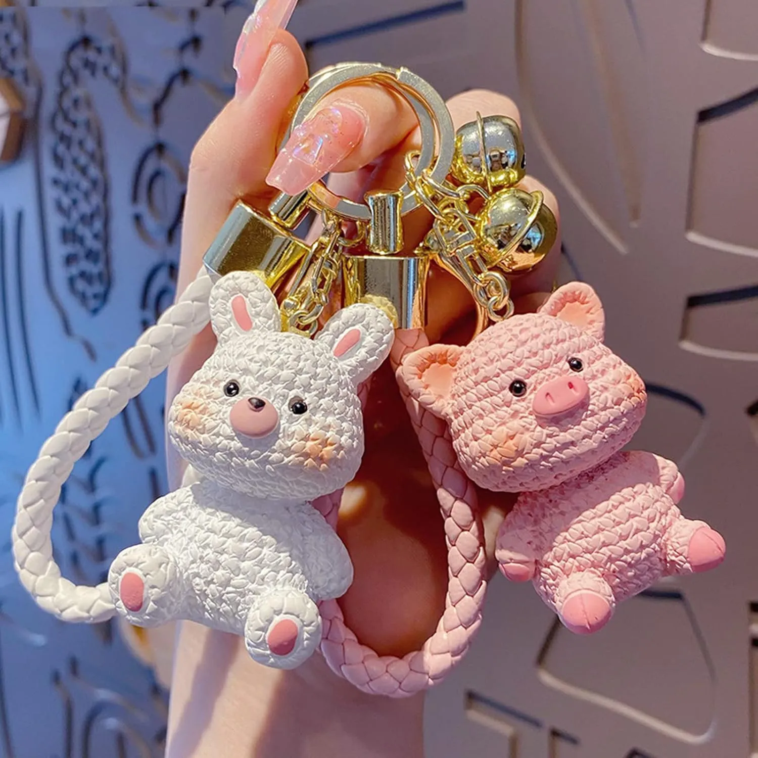 Charms Keychain, Cute White Rabbit Car Key Ring Decoration, Delicate Handbag Keys Resin Accessories Gifts for Kids Boys Girls Women